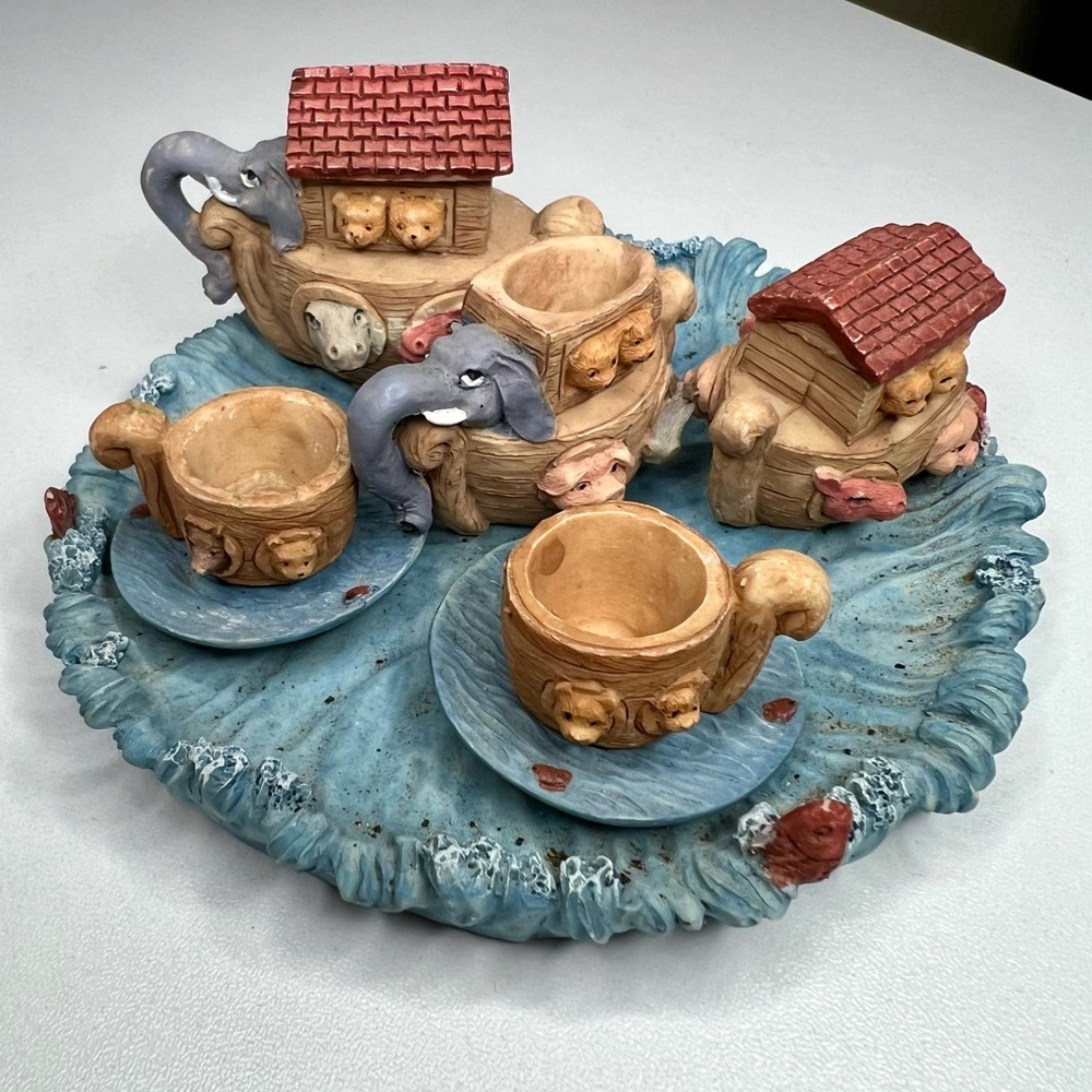 Vintage 10 Piece Miniature Noah’s Ark Resin Tea Set 5”